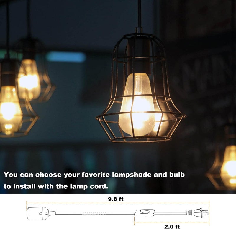 OmiSun Plug in Hanging Light Kit, Retro Hanging Lights with Plug in Cord, E26 E27 Industrial Pendant Light Fixture, 9.8 FT Cord with On/Off Switch Hanging Lamp for Living Room Bedroom 2 Pack (Black) - Image 3